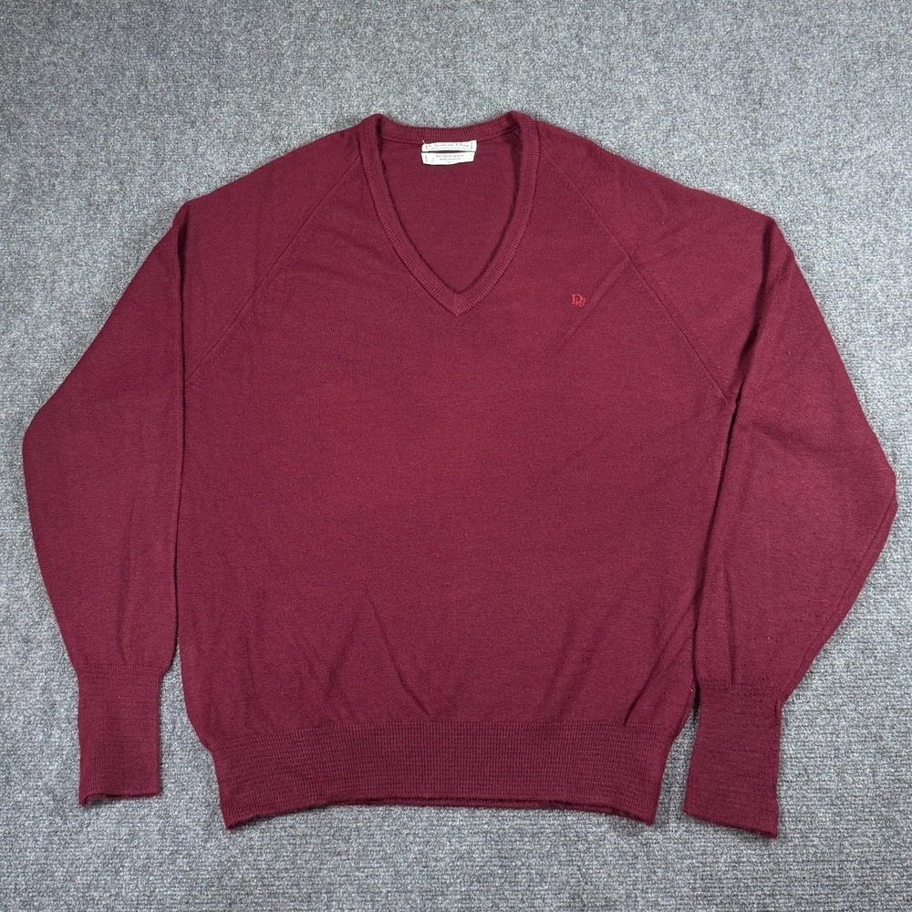VTG Christian Dior Sweater Mens Large Cranberry Orlon Acrylic V Neck USA Knit